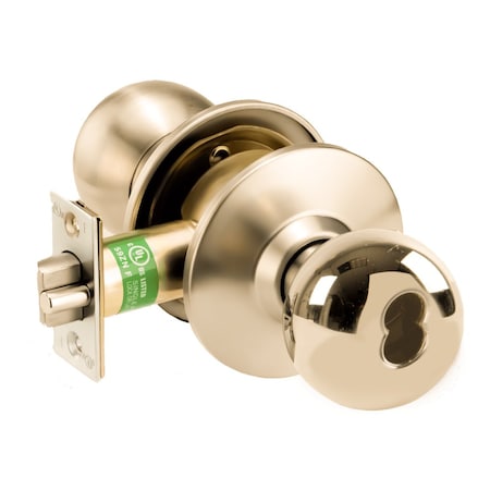 Arrow Lock Grade 1 Storeroom Cylindrical Lock, Ball Knob, SFIC Less Core, Bright Brass Finish, Non-handed HK12-BB-605-IC